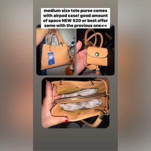 Beige Leather Handbag with Mini Pouch